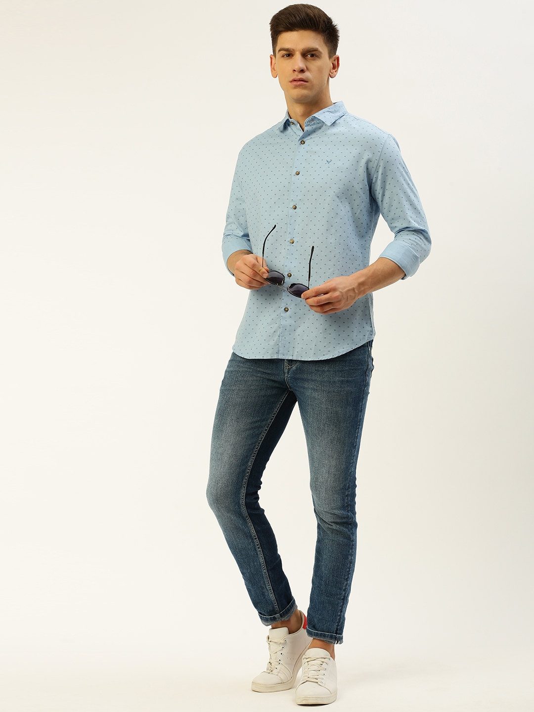 Showoff | SHOWOFF Men's Spread Collar Printed Blue Regular Fit Shirt 4
