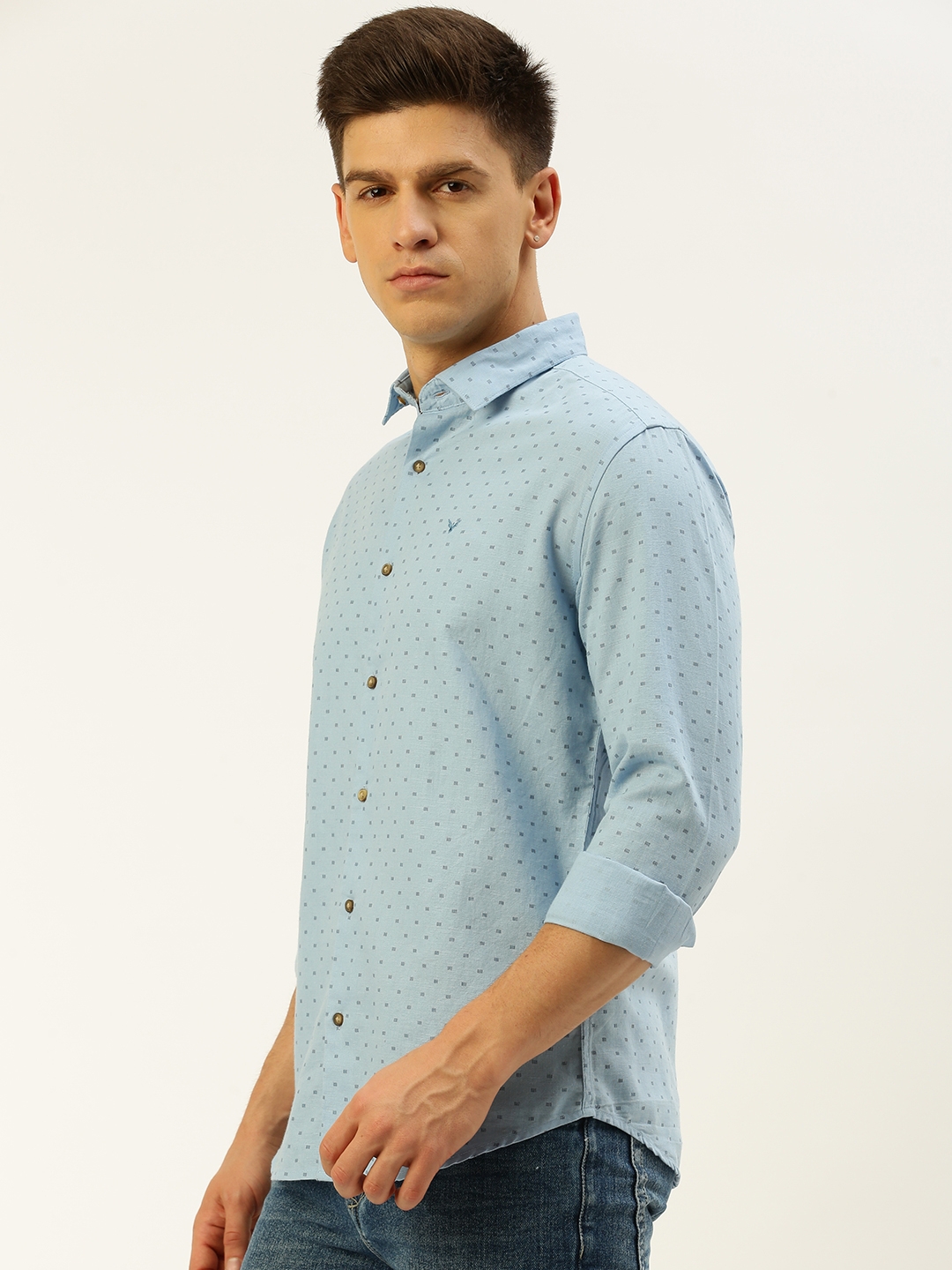 Showoff | SHOWOFF Men's Spread Collar Printed Blue Regular Fit Shirt 2