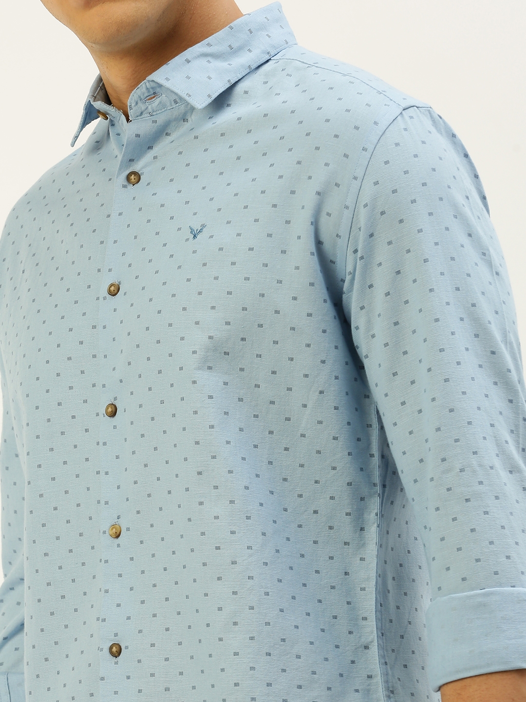 Showoff | SHOWOFF Men's Spread Collar Printed Blue Regular Fit Shirt 5