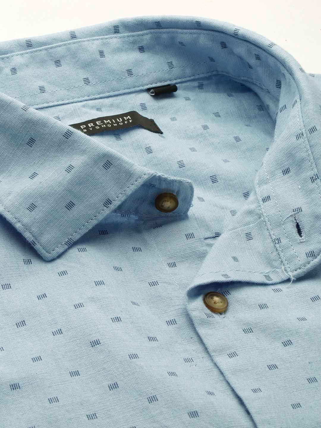 Showoff | SHOWOFF Men's Spread Collar Printed Blue Regular Fit Shirt 6