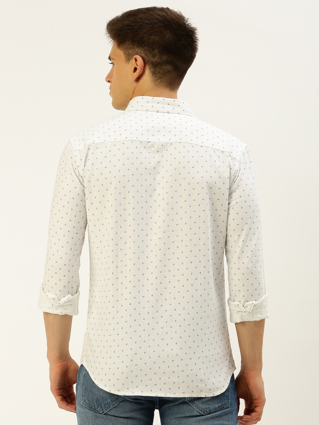 Showoff | SHOWOFF Men's Spread Collar Printed White Regular Fit Shirt 3