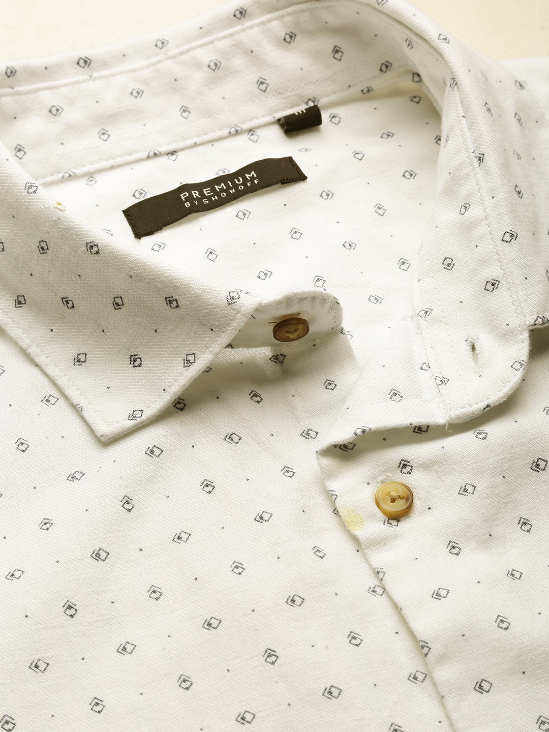 Showoff | SHOWOFF Men's Spread Collar Printed White Regular Fit Shirt 6
