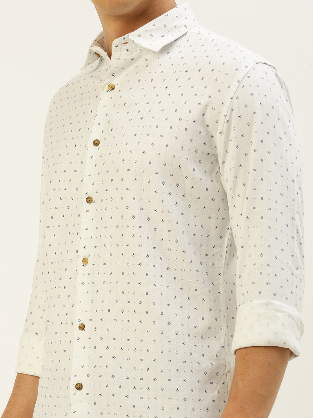 Showoff | SHOWOFF Men's Spread Collar Printed White Regular Fit Shirt 5