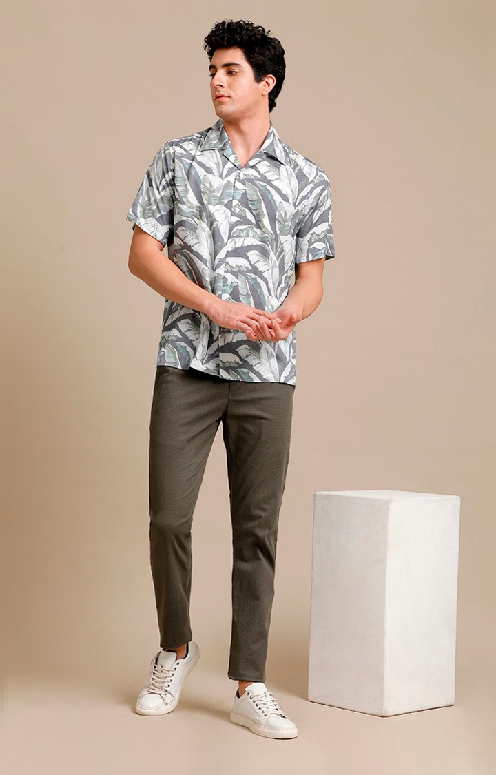 Men's Grey Cotton Tropical Casual Shirt