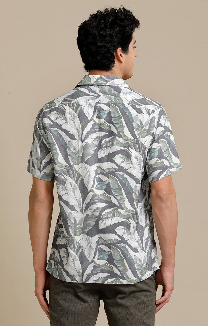 Men's Grey Cotton Tropical Casual Shirt