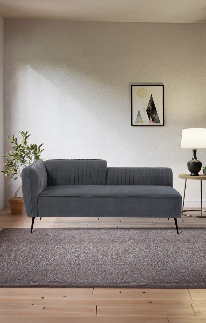 neudot Diva LHS Sofa Chaise Lounger with Black Legs for Living Room|Bedroom|2 Person Sofa|Diwan|Premium Fabric | Solid Wood Frame|2 Seater (Colour : Graphite Grey (DIY))