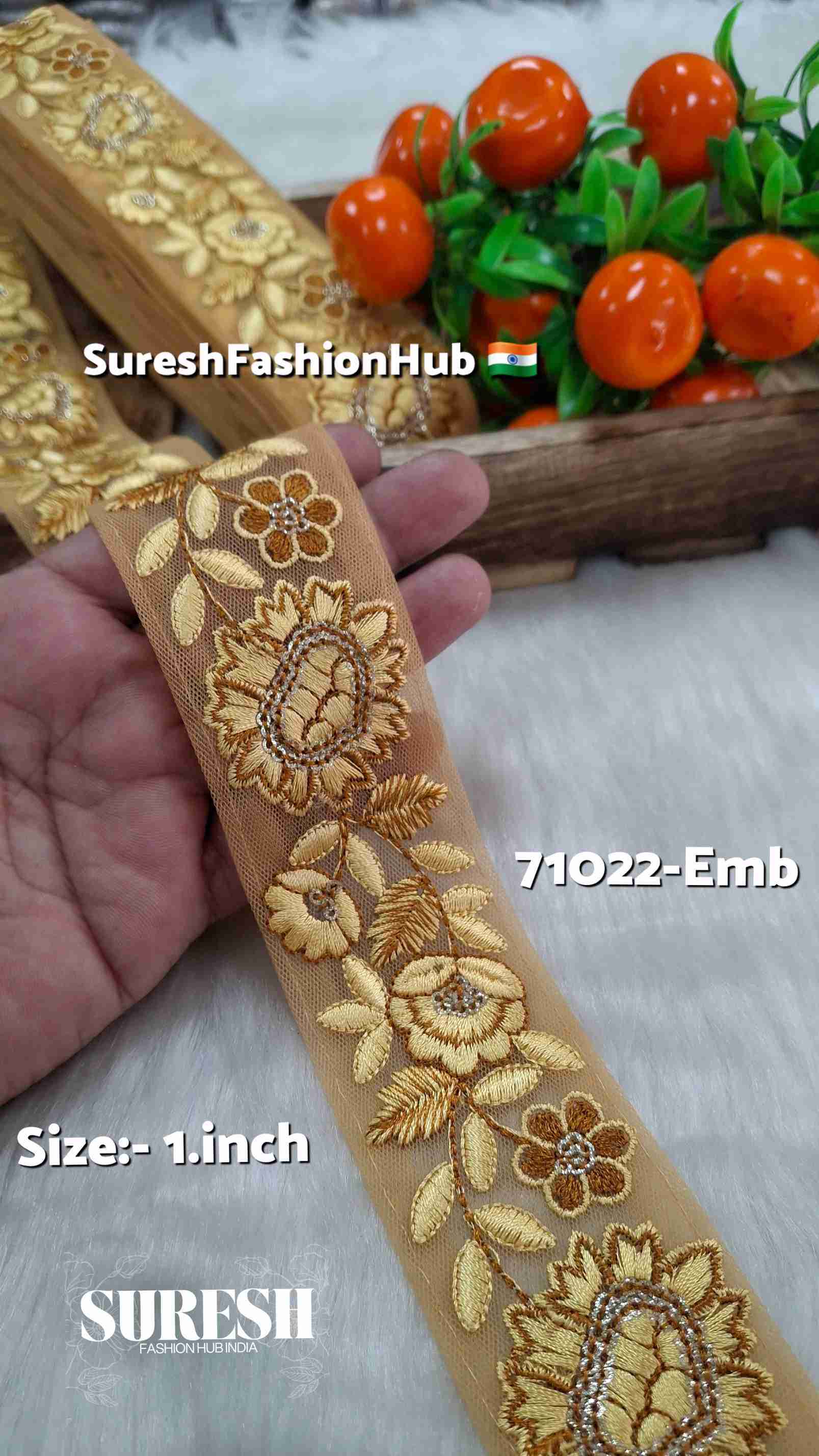 Golden Yellow Floral Thread Sequence Net Border – 71022-Emb | Suresh ...