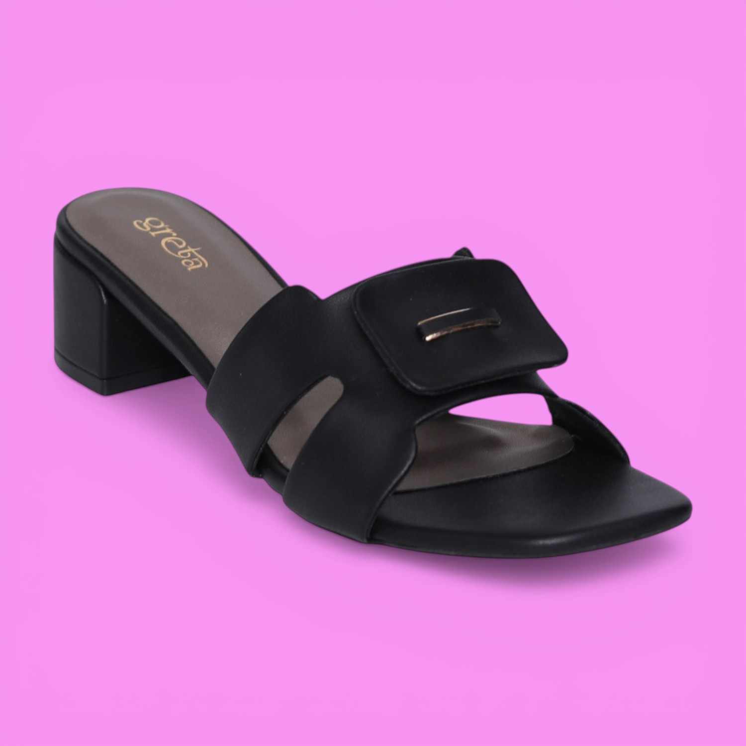 Women Classic Black Buckle Accent Heels