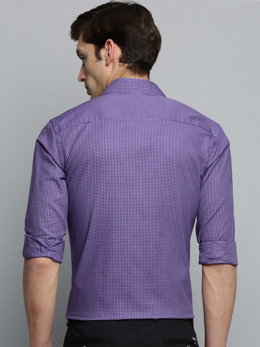 SHOWOFF Men's Spread Collar Checked Violet Classic Shirt