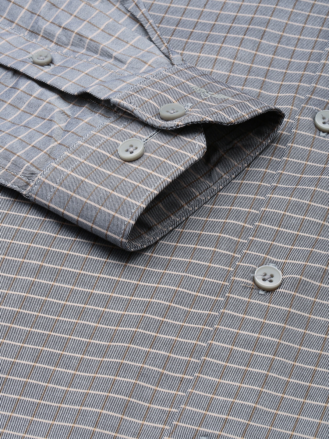 Showoff | SHOWOFF Men's Spread Collar Checked Grey Classic Shirt 6