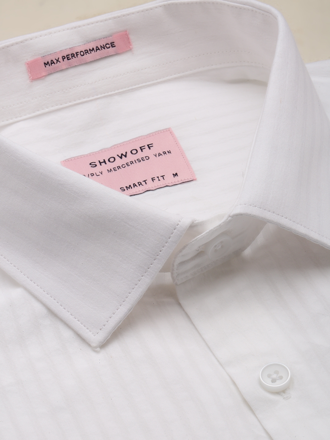 Showoff | SHOWOFF Men's Spread Collar Solid White Smart Shirt 5