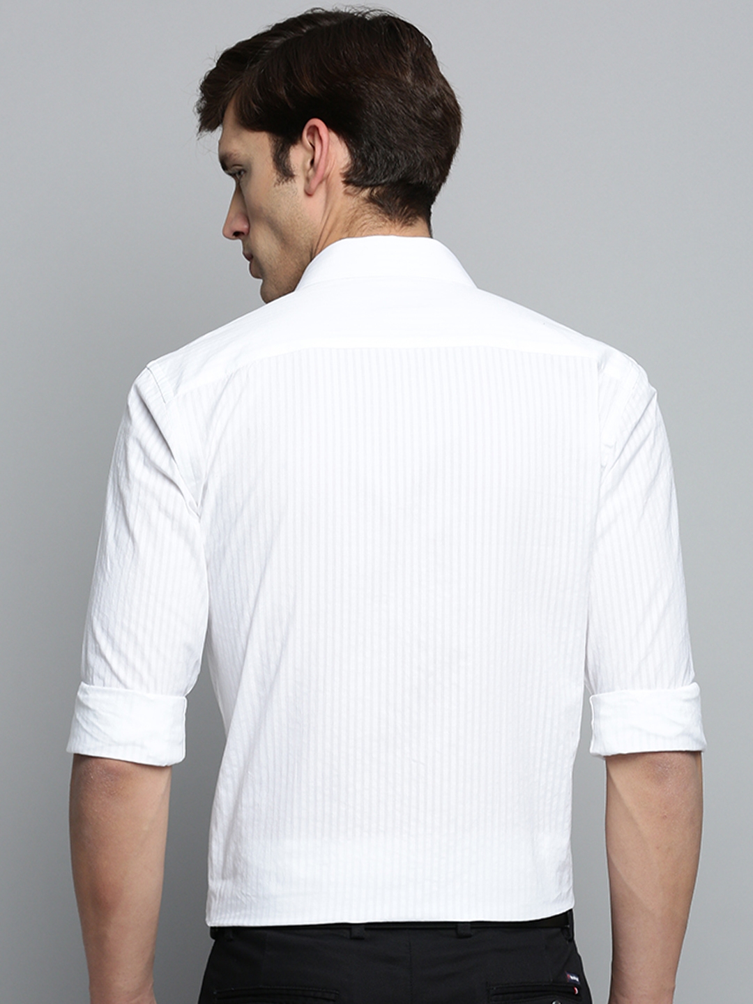 Showoff | SHOWOFF Men's Spread Collar Solid White Smart Shirt 3