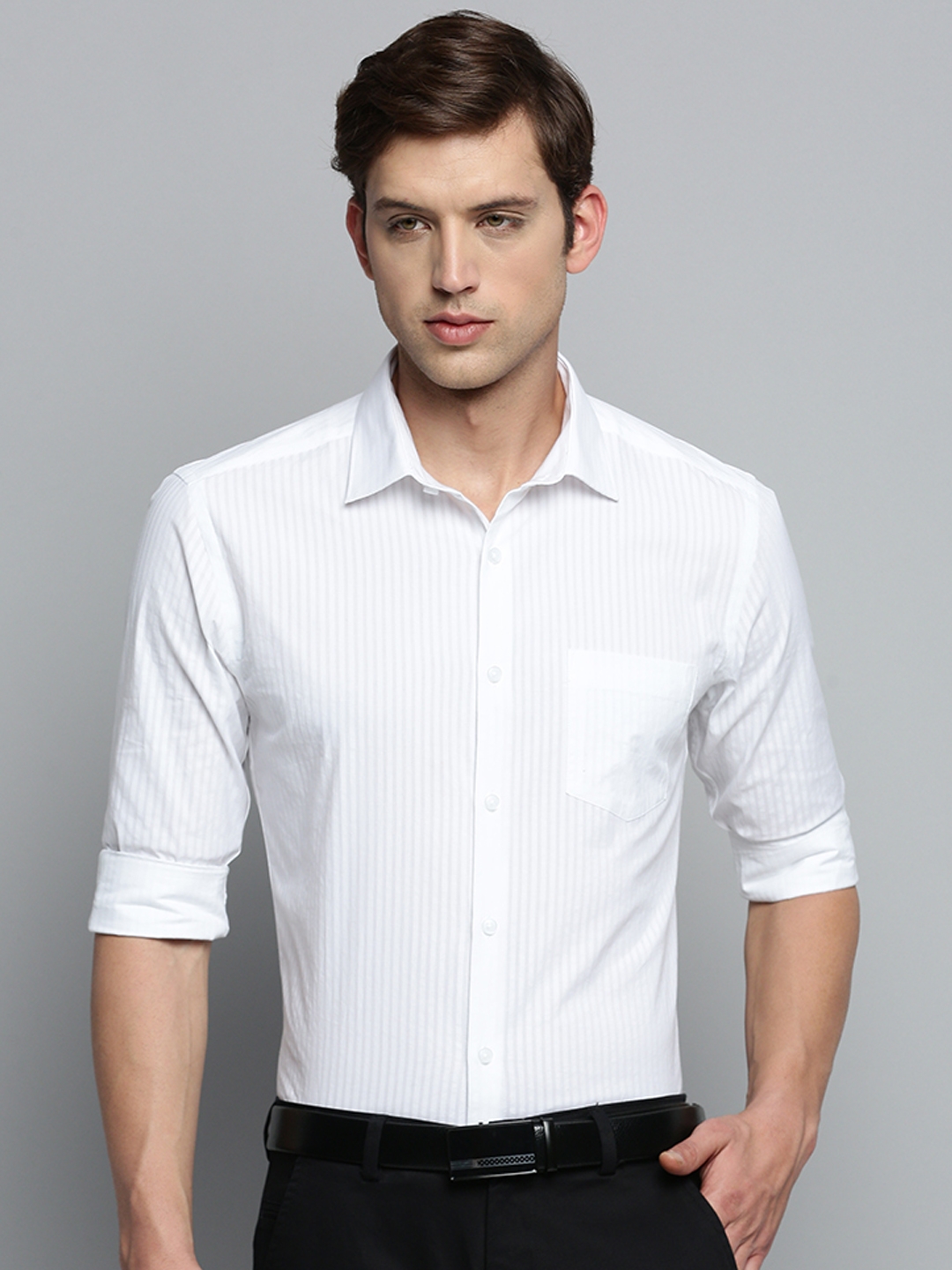 Showoff | SHOWOFF Men's Spread Collar Solid White Smart Shirt 1