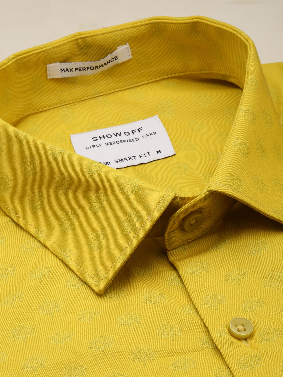 Showoff | SHOWOFF Men's Spread Collar Self Design Yellow Classic Shirt 5