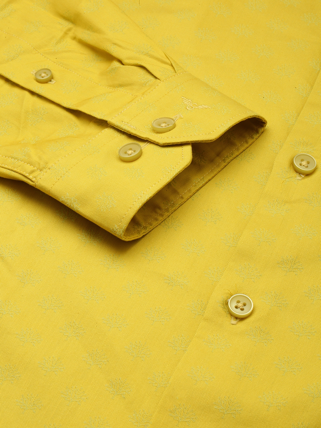 Showoff | SHOWOFF Men's Spread Collar Self Design Yellow Classic Shirt 6