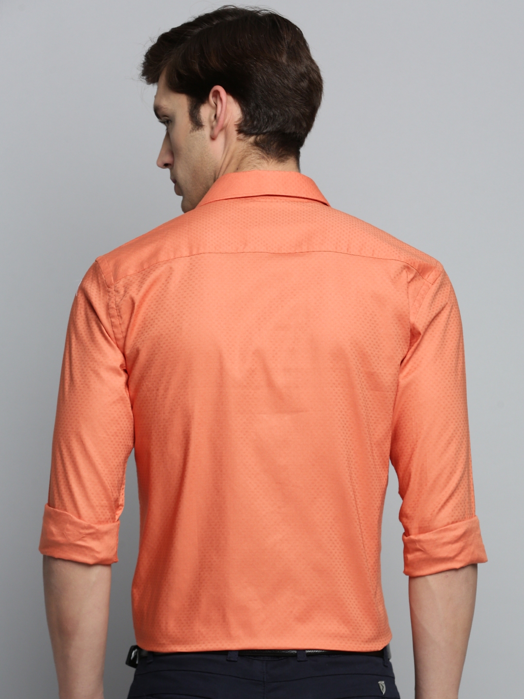 Showoff | SHOWOFF Men's Spread Collar Self Design Orange Classic Shirt 3