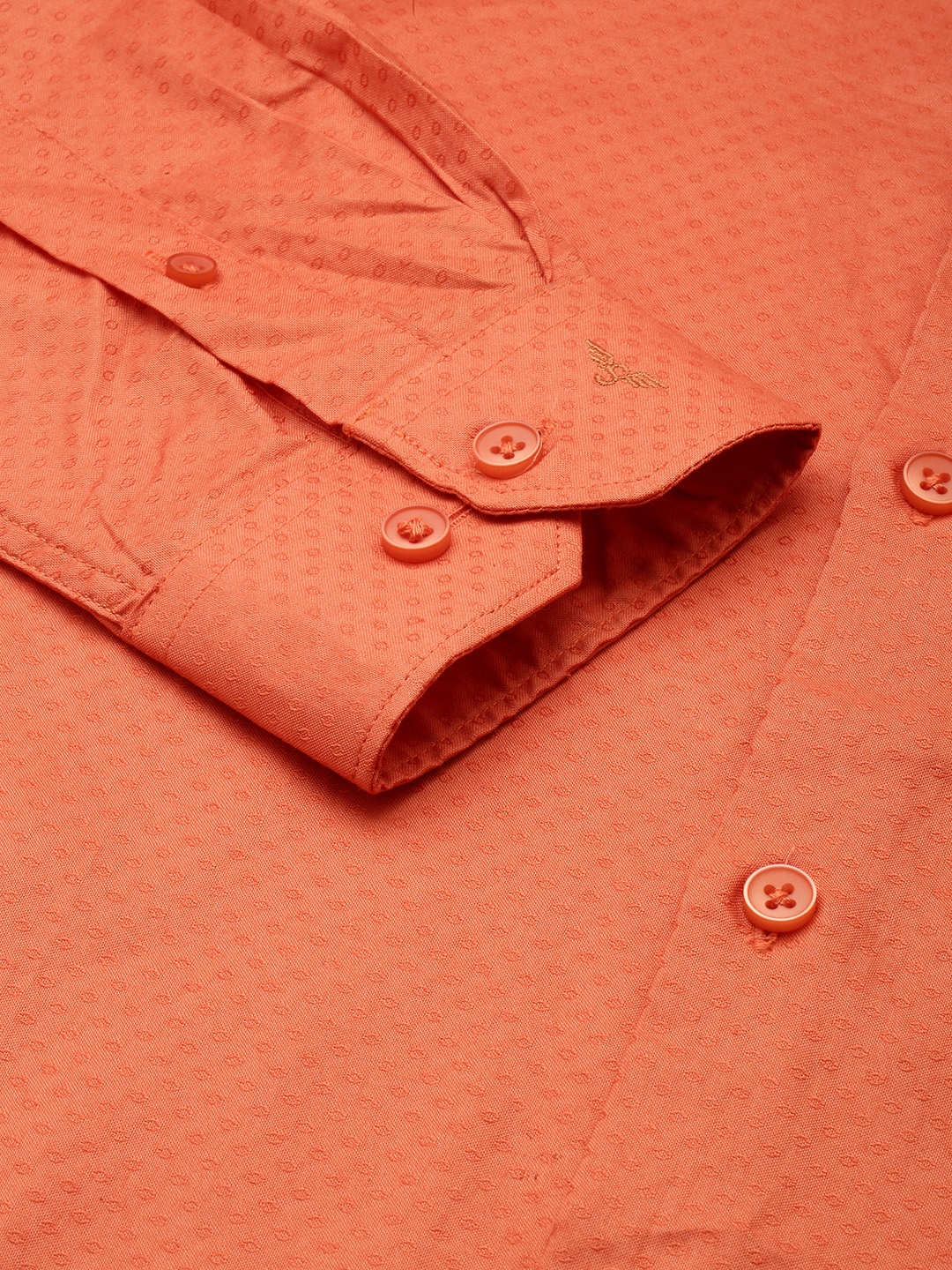 Showoff | SHOWOFF Men's Spread Collar Self Design Orange Classic Shirt 6