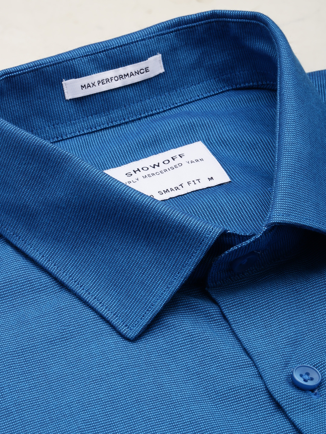 Showoff | SHOWOFF Men's Spread Collar Self Design Blue Classic Shirt 5