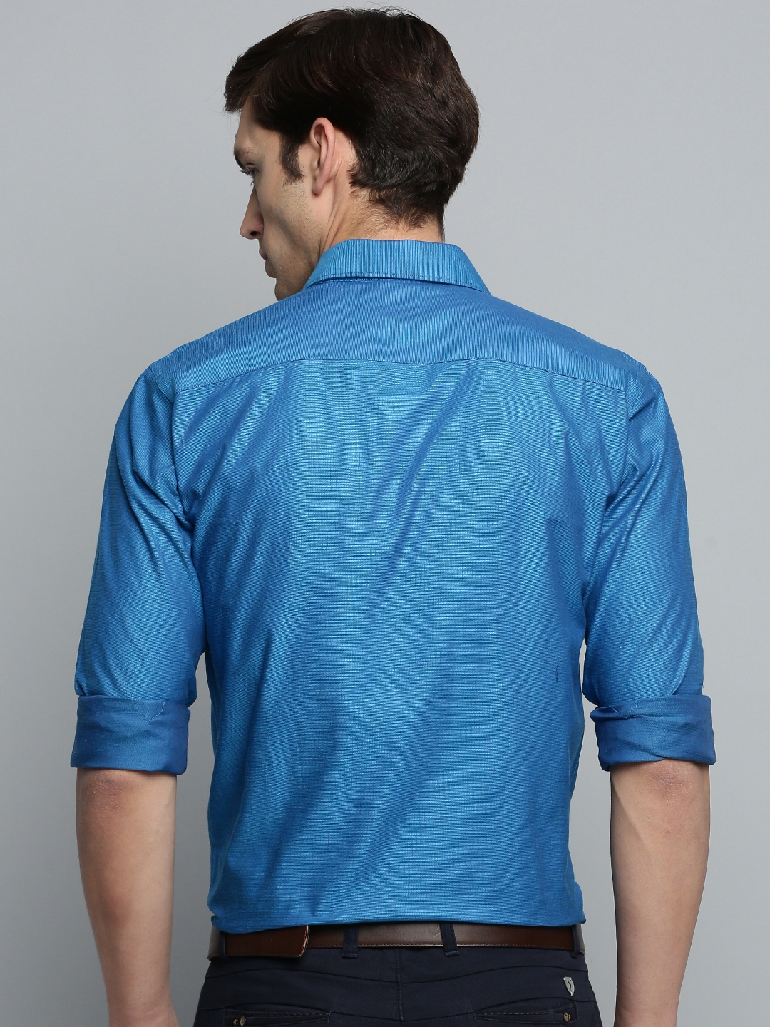 Showoff | SHOWOFF Men's Spread Collar Self Design Blue Classic Shirt 3
