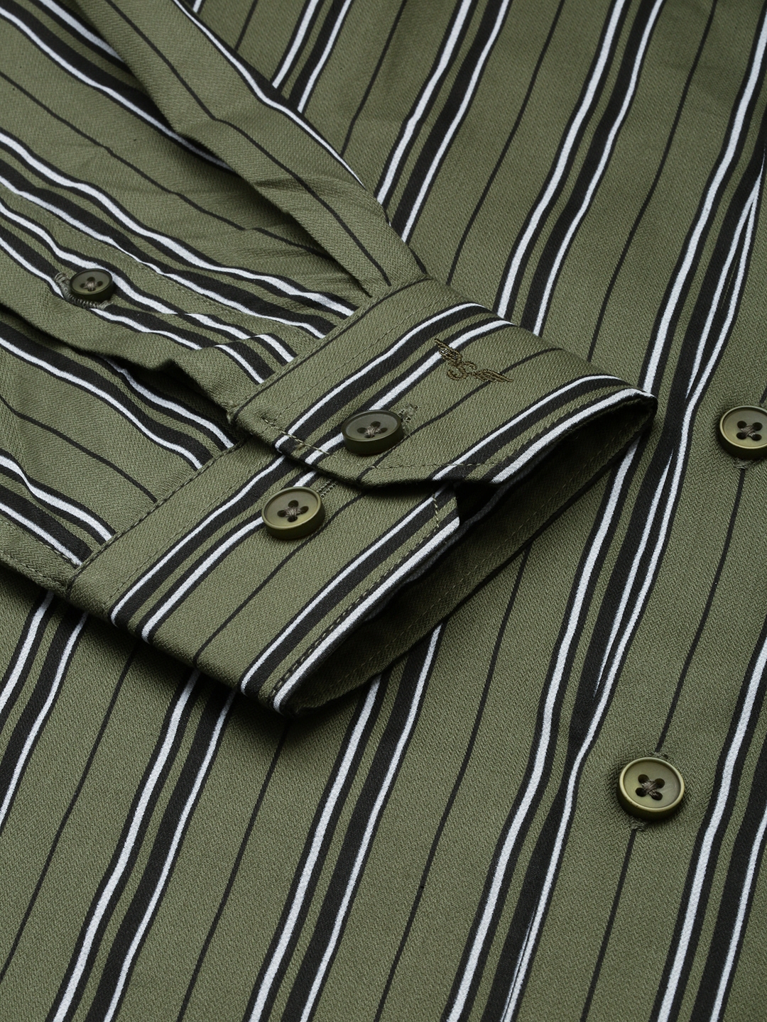 Showoff | SHOWOFF Men's Spread Collar Striped Olive Smart Shirt 6