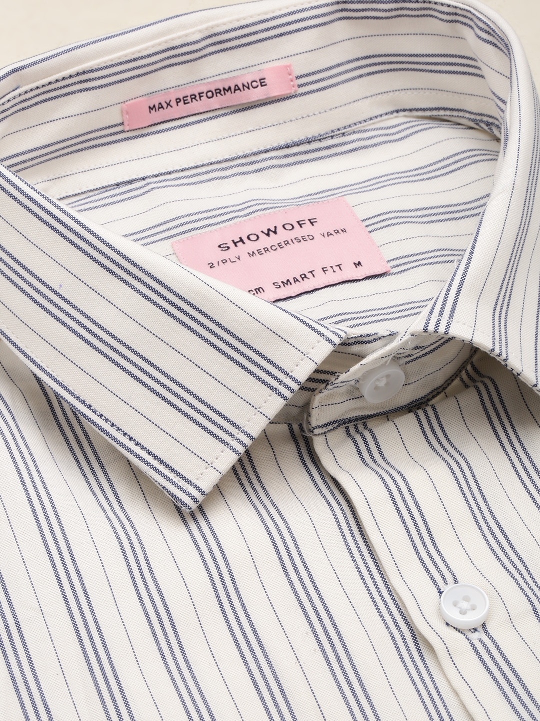 Showoff | SHOWOFF Men's Spread Collar Striped White Smart Shirt 5