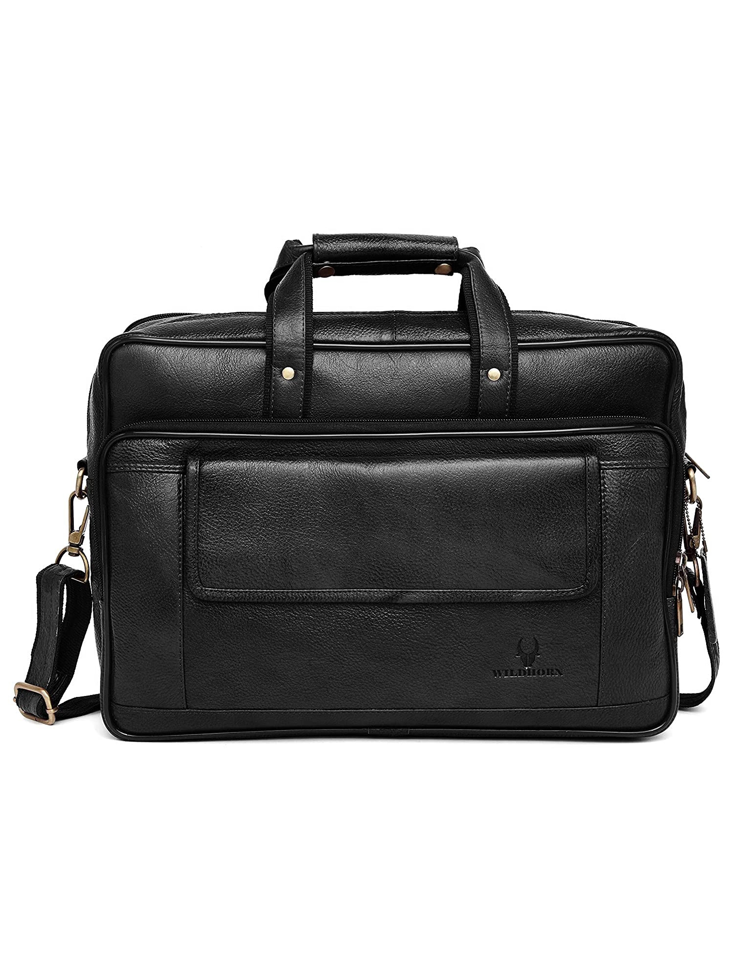 WildHorn | WildHorn 100% Genuine Classic Leather Black Laptop Bag for Men 0