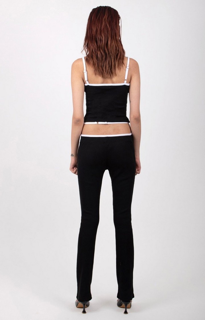 Women's Black Ribbed Piping Set
