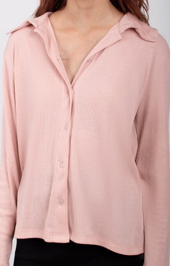 Women's Pink Ribbed Shirt