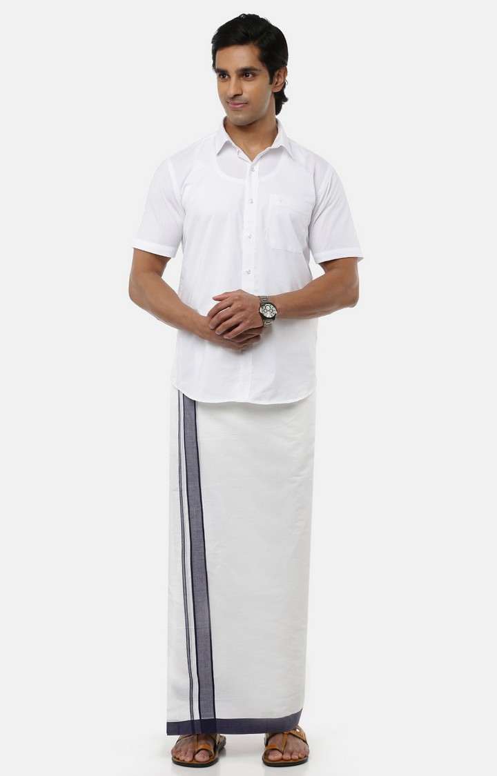 White Solid Black Border Dhotis