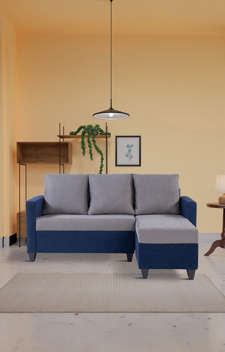 neudot Saya LHS Sectional Sofa for Living Room |4 Person Sofa| Premium Fabric with Cushioned Armrest | 12 Months Warranty| Solid Wood Frame| 4 Seater in Saya Duo Blue Color DIY(Do-It-Yourself)