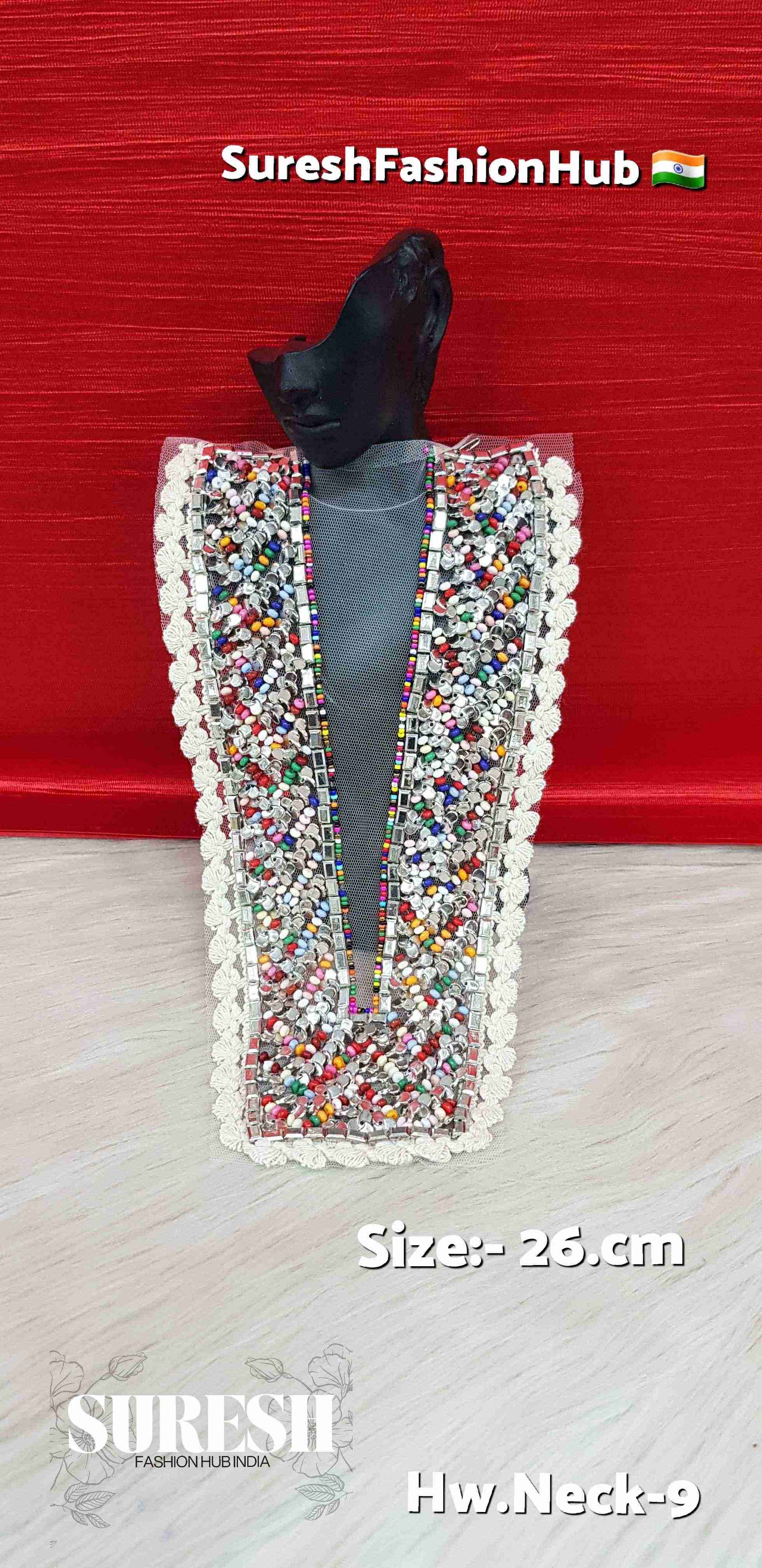 Boho Radiance Handcrafted Neck Patch – Multicolor on Off-White Net