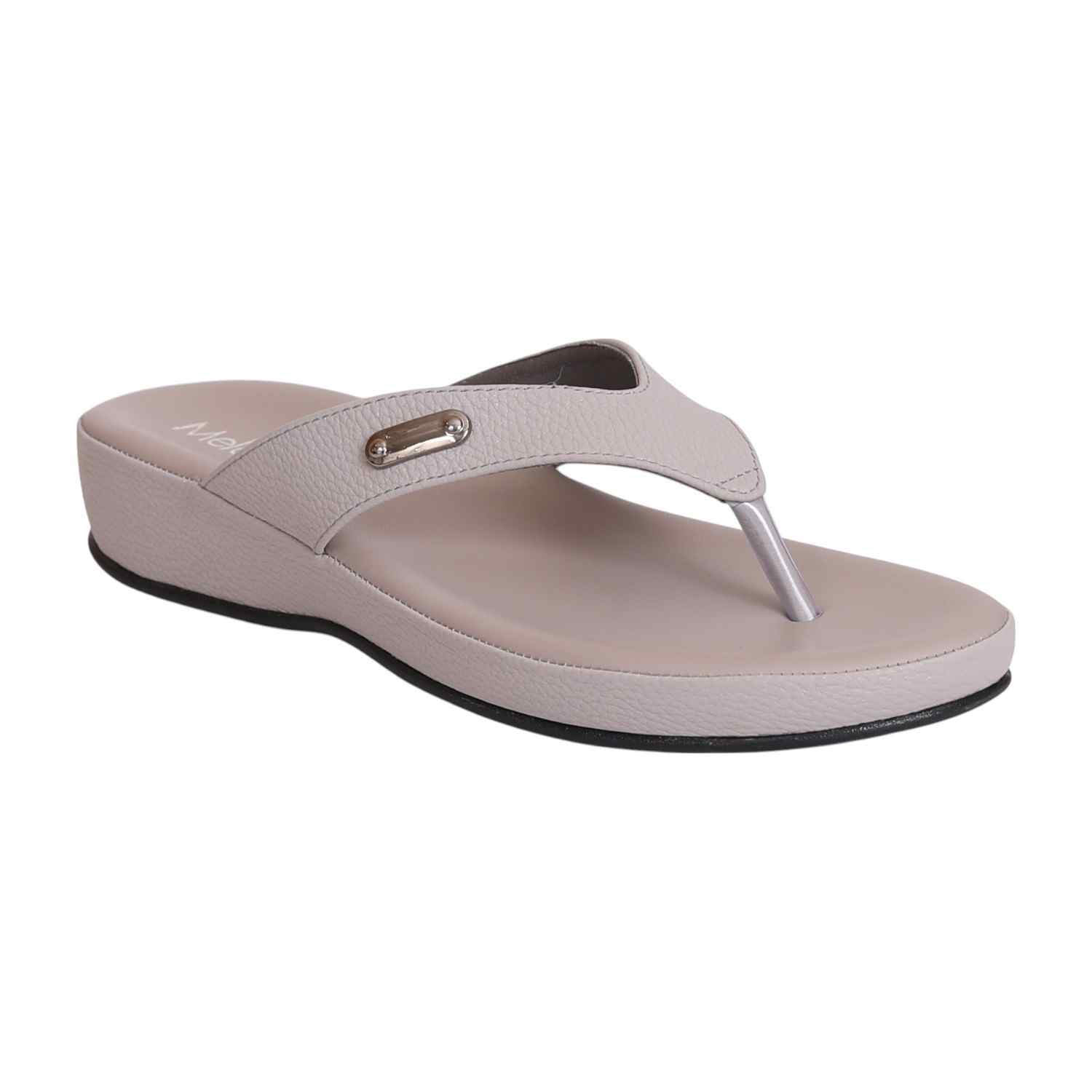 Women Gunmetal Thong Wedge Sandals