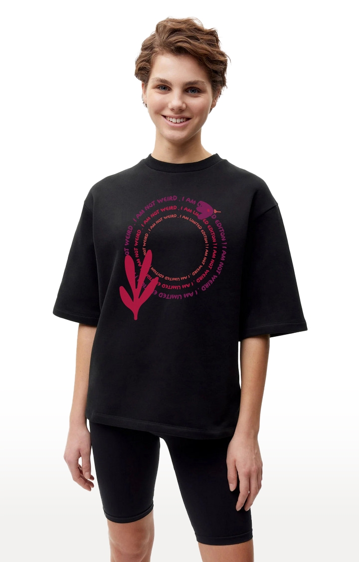 REKOON | Black  Cotton Regular Fit Unisex 'I Am Not Weird' Oversized T-Shirts 0