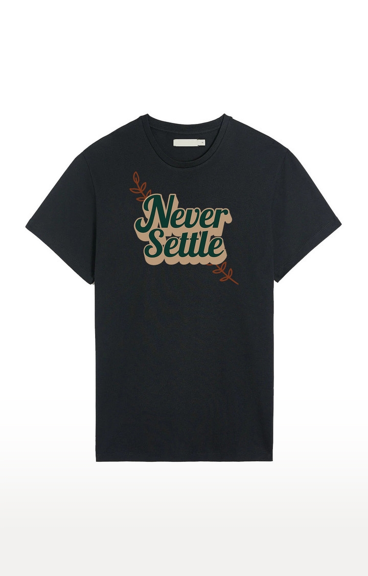 REKOON | Black  Cotton Regular Fit Unisex Never Settle Oversized T-Shirt 1