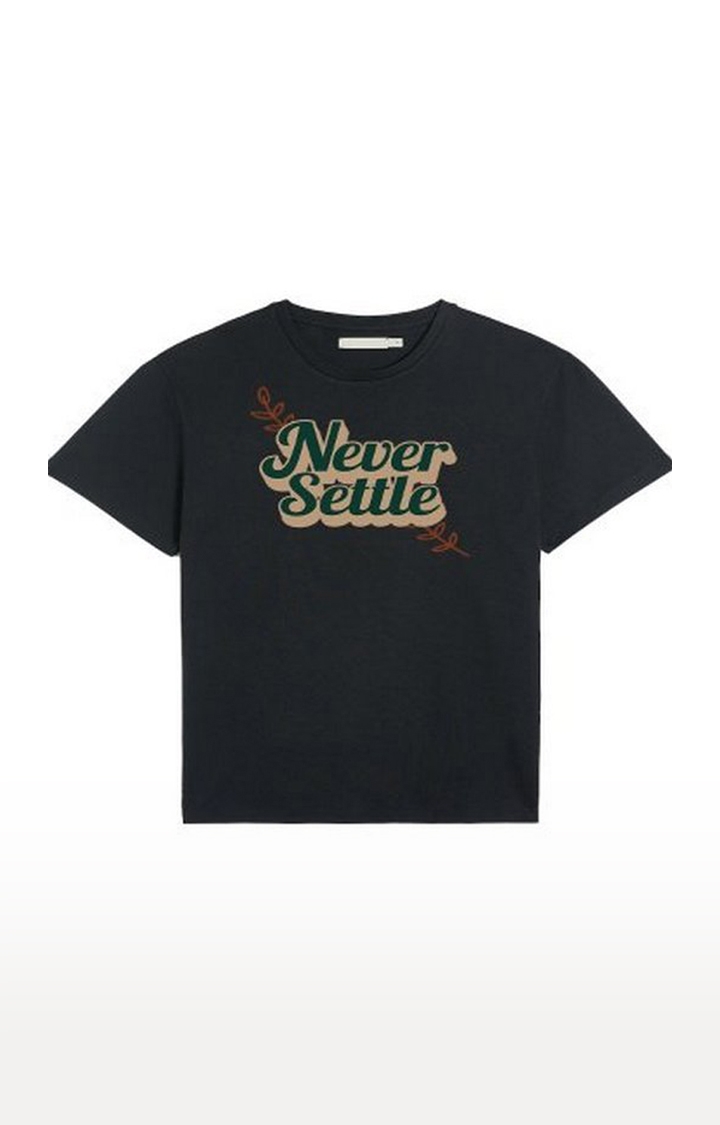 REKOON | Black  Cotton Regular Fit Unisex Never Settle Oversized T-Shirt 2