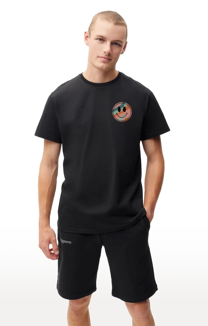 REKOON | Black  Cotton Regular Fit Unisex Smiley Regular T-Shirts