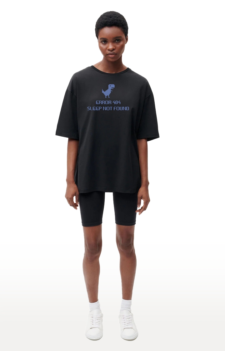 REKOON | Black  Cotton Regular Fit Unisex Sleep Not Found Oversized T-Shirts 1