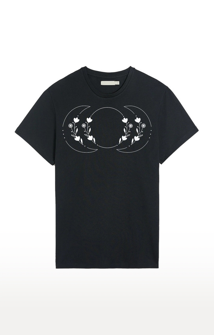 Black  Cotton Regular Fit Unisex Moon Regular T-Shirt