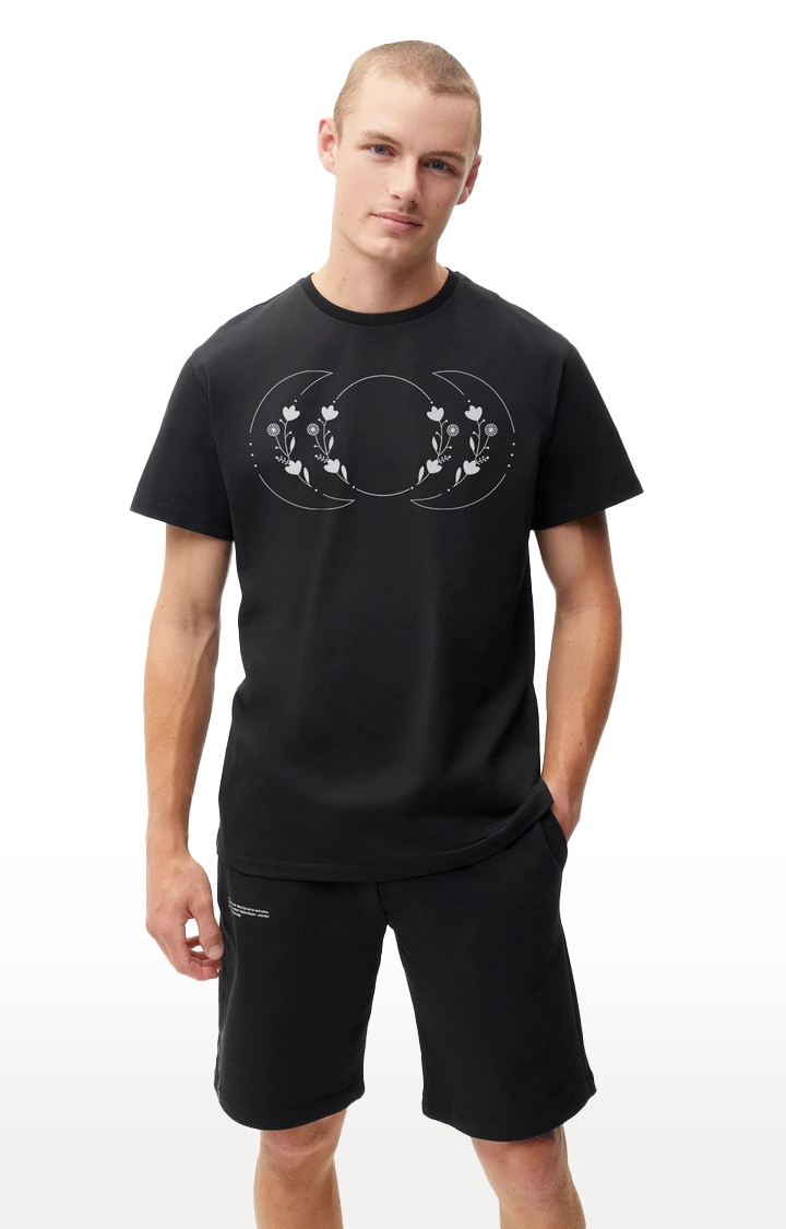 REKOON | Black  Cotton Regular Fit Unisex Moon Regular T-Shirt 0
