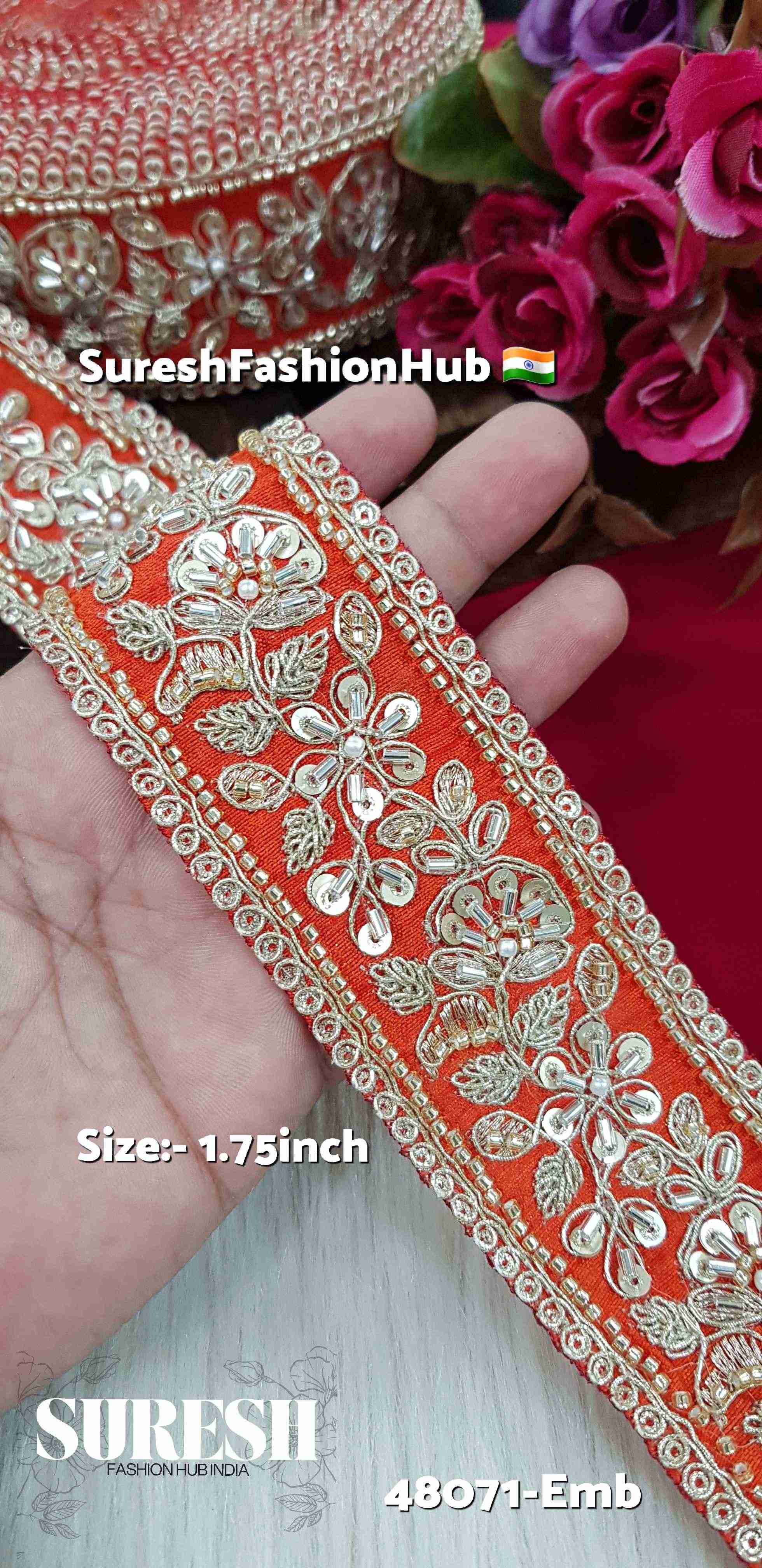 Vibrant Orange Zari Dori Lace