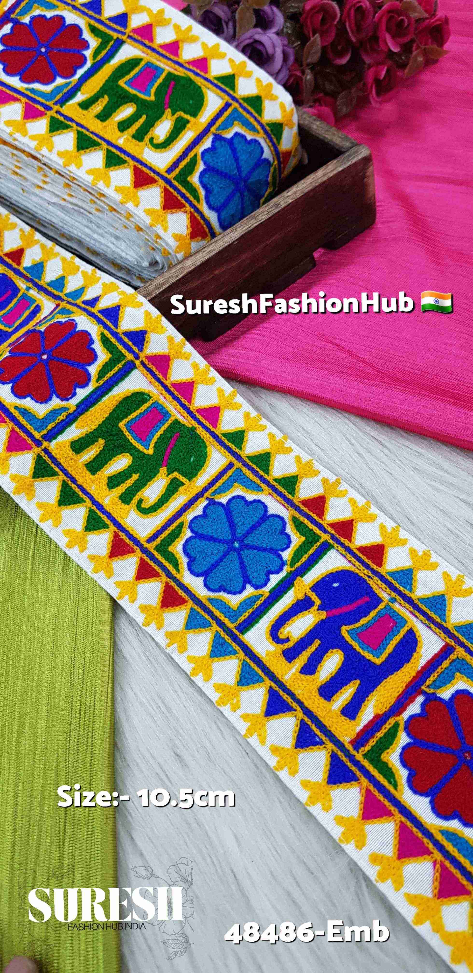 Elephant Bloom Navratri Border – Multi Color | 48486-Emb