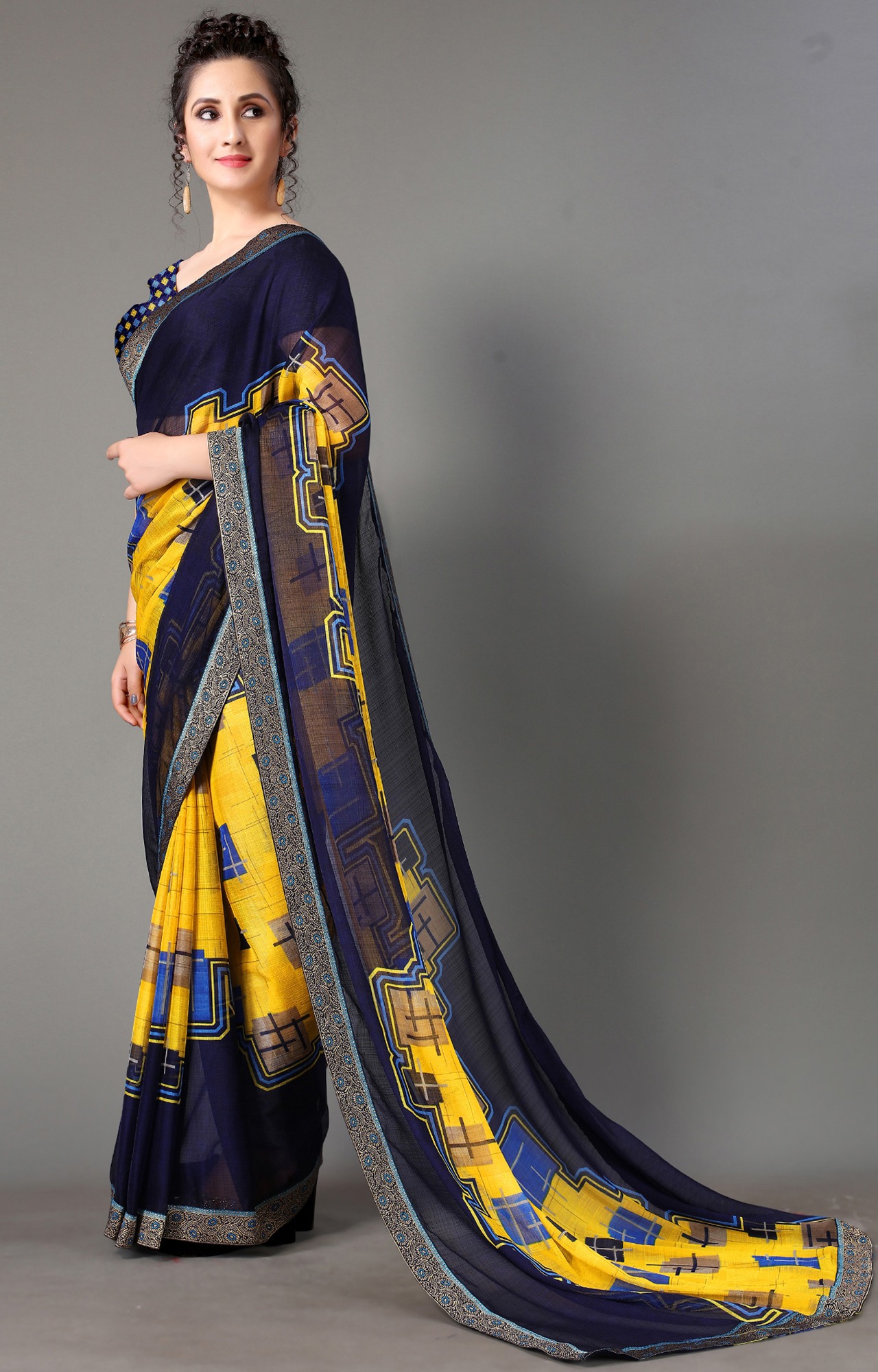 Women Yellow Chiffon Geometric Print Saree-S_L21SHUBHLABH31001SSR01