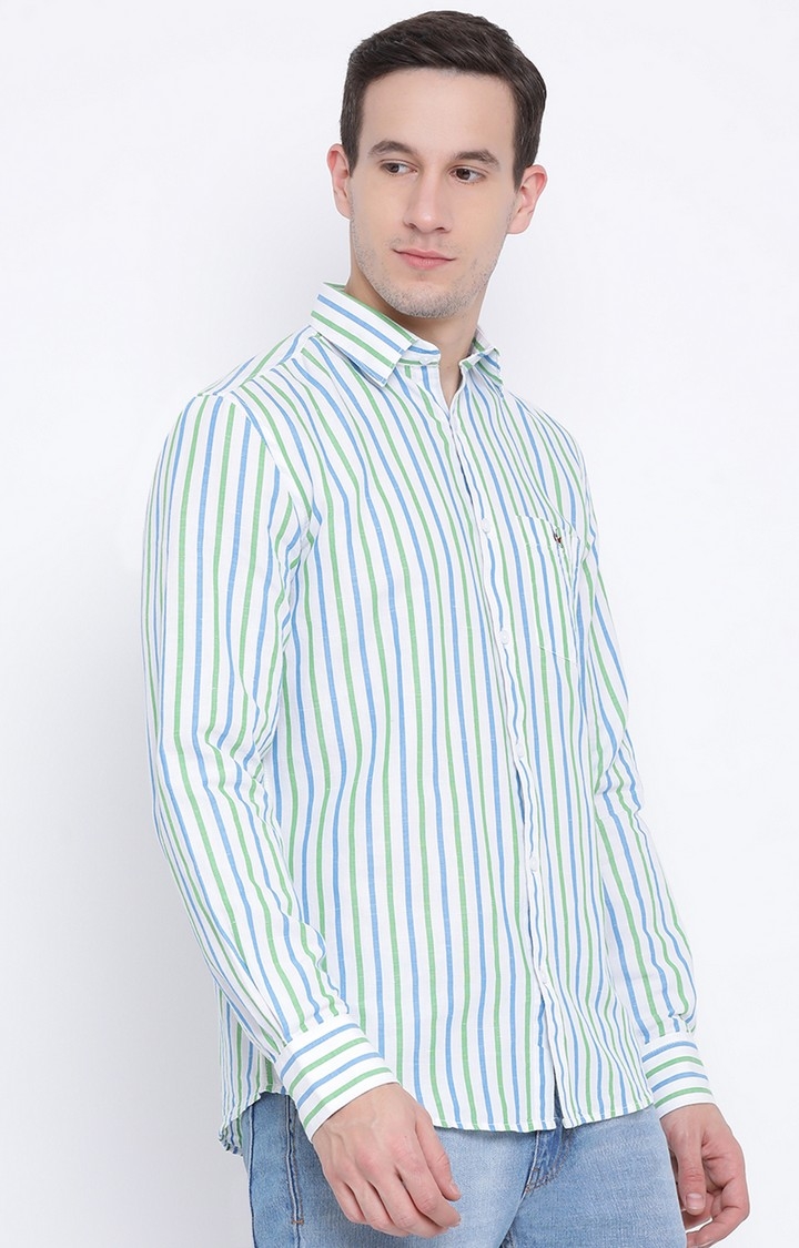 Crimsoune Club | Green and Blue Striped Casual Shirt 3