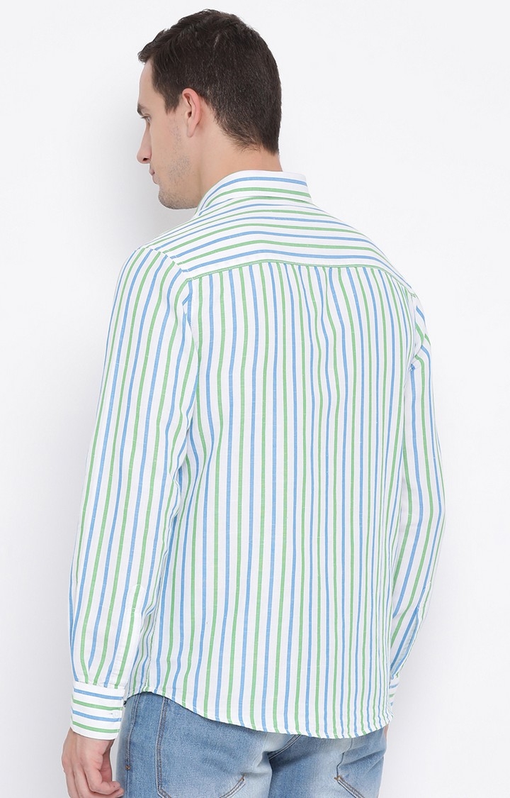 Crimsoune Club | Green and Blue Striped Casual Shirt 4
