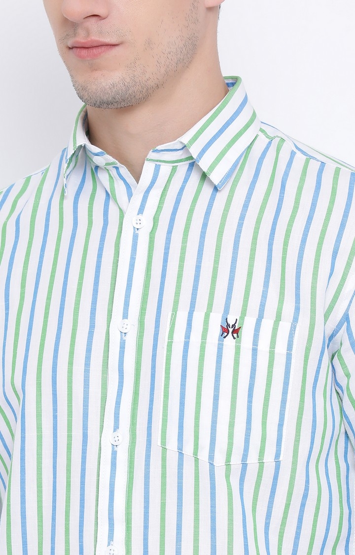 Crimsoune Club | Green and Blue Striped Casual Shirt 5