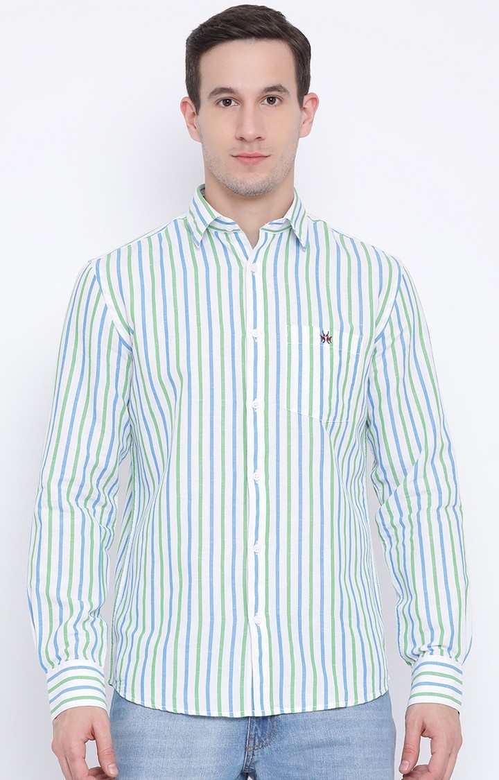 Crimsoune Club | Green and Blue Striped Casual Shirt 0