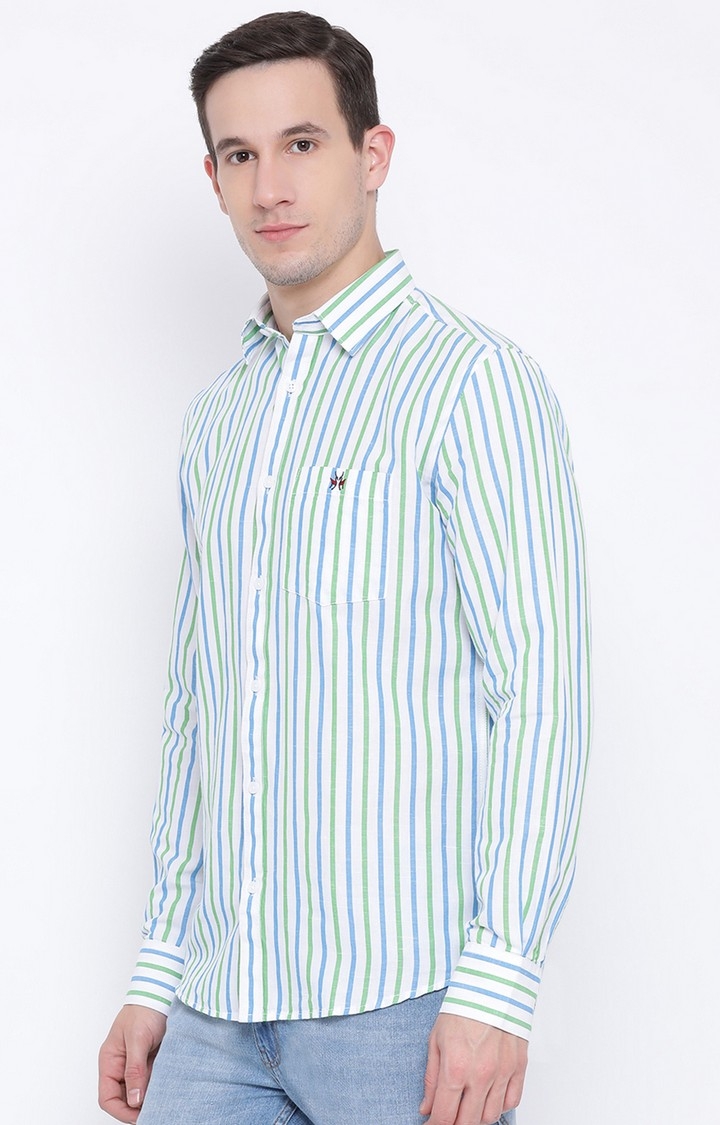 Crimsoune Club | Green and Blue Striped Casual Shirt 2