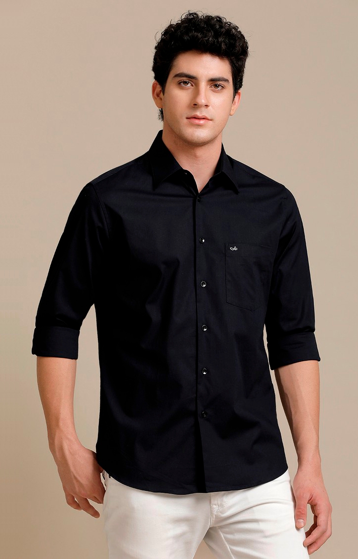 Aldeno | Men's Black Cotton Solid Casual Shirt
