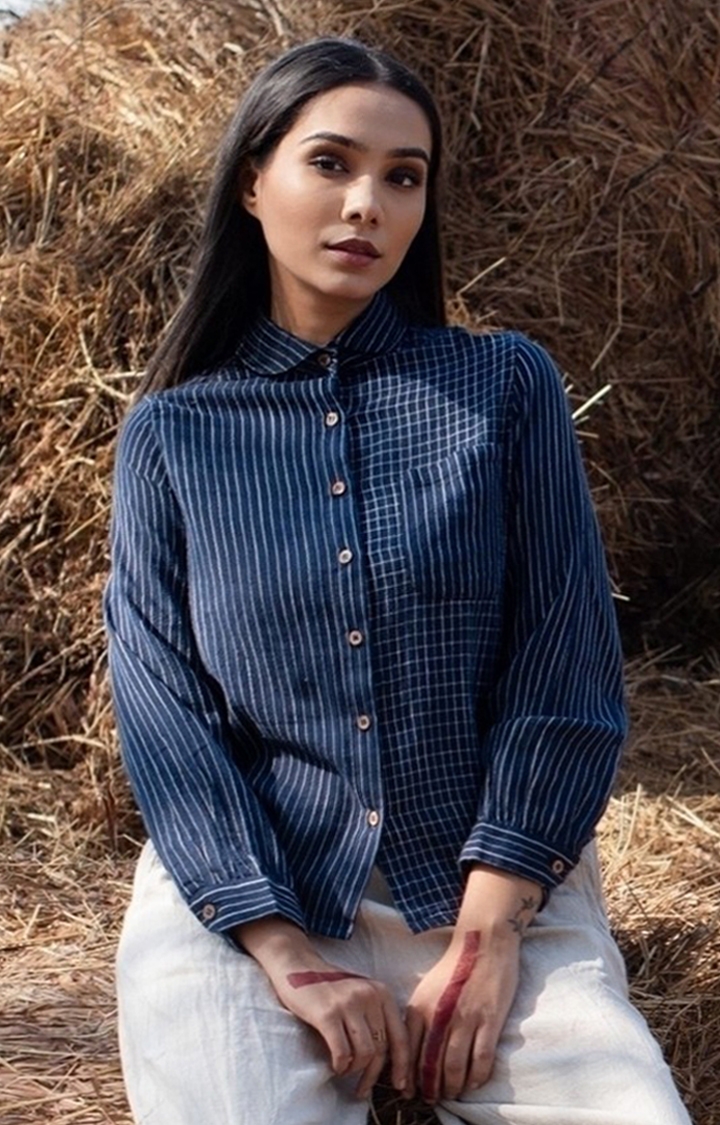 INGINIOUS Clothing Co. | Women's Navy Cotton Checked Casual Shirt