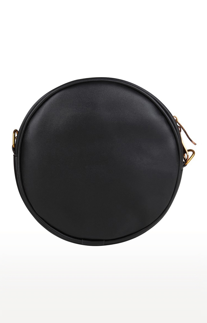 Vivinkaa | Vivinkaa Black Faux Leather Round Embroidery Sling Bag 1